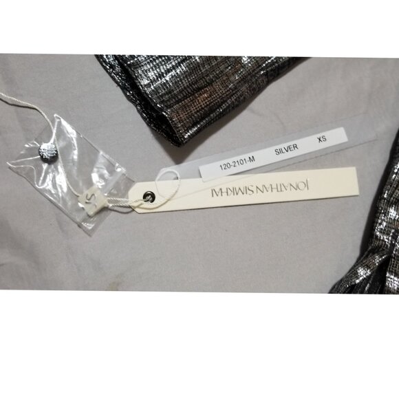 Jonathan Simkhai Blouse Metallic Silver Plisse Ruffle Flowy V Neck Holiday NYE - Picture 8 of 10